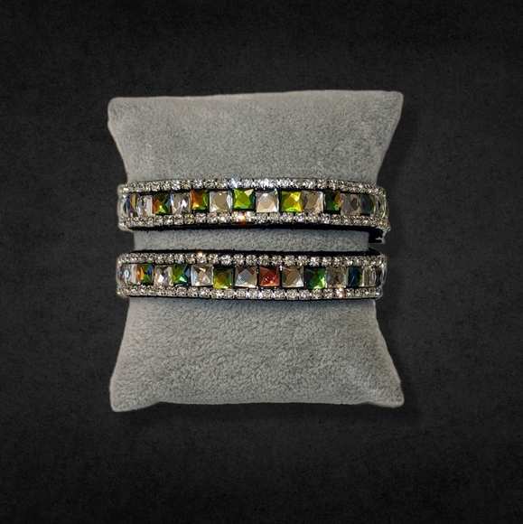 B36 Holo Silver Metallic Crystal Rhinestone Wrap Bracelet Large Silver Rainbow - Picture 13 of 16